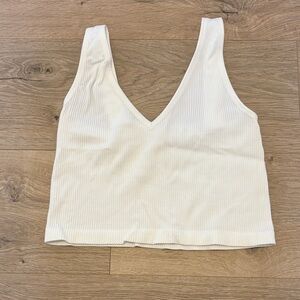 White Ribbed V-Neck Tank Top